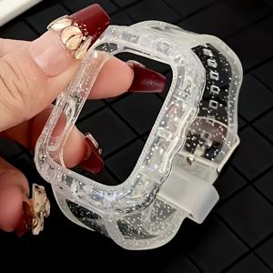스타일리시한 일체형 웨이브 디자인 투명 스포츠 소프트 스트랩, Apple Watch 46mm 42mm 49mm 45mm 44mm 41mm 40mm 38mm 호환, iWatch 시리즈 11 10 6 5 4 SE 3 2 1용, 트렌디한 남성 여성용 사이즈 조절 밴드
