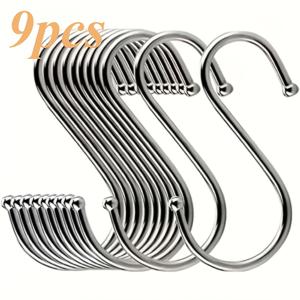 9개 튼튼한 스테인리스 스틸 후크, 헤비 듀티 스테인리스 스틸 S자 후크, 다용도 금속 후크, 오래 지속되는 걸이, 가정 수납, 옷장 정리, 주방, 욕실, 침실 및 사무실에 적합