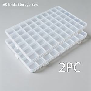 2개 60칸 투명 플라스틱 보관함 뚜껑 포함, 튼튼한 다용도 칸막이 정리함 (주얼리, 하드웨어용) - 데스크탑 직사각형 용기, 모던 스타일, 안전한 잠금 디자인, 고품질 주얼리 박스, 사무용품, 주얼리 보관함