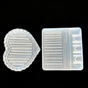 2개 2가지 스타일(하트 & 사각형) 투명 재사용 가능 실리콘 네일 몰드, DIY 아크릴 네일, 레진 네일 공예용, 땋은 끈 네일 조각용 땋은 밧줄 포함 케이블 패턴 네일 아트 스탬핑 템플릿