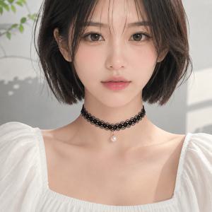 레이스 패턴 진주 포인트 초커 청순 여리핏 여성 목걸이