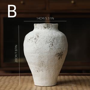 수공예 세라믹 화병, 거실 및 현관용 - 풍화된 질감의 원형 원통형 화분, 말린 꽃꽂이, 소박한 장식, 집들이 선물, 인테리어 선택, 가정용