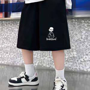 블랙 캐주얼 남아용 여름 반바지, 중대형 사이즈, 트렌디한 니치 브랜드 반바지, 야외 활동용으로 완벽