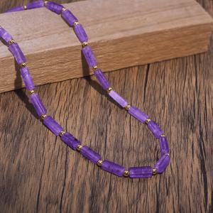 Natural Amethyst Tube Beaded , Purple Natural Stone Choker with Golden Sps & Adjustable Clasp, Minimalist Elegant Jewelry for Women, Perfect Gift for Family & Friends