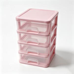3단/4단/5단 서랍형 미니 쌓을 수 있는 수납 서랍장, 서랍형 플라스틱 옷장, 미술 공예품, 소형 공구, 재봉 용품, 문구류, 철물용, 핑크색 프레임