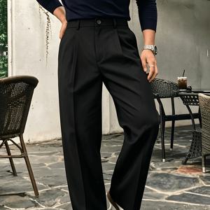 남성용 드레이피 슬리밍 감성 올매치 루즈 캐주얼 바지, 사계절 트렌디 레그 정장 바지 (벨트 고리 포함), , 비즈니스 & 오피스, 치노에 적합