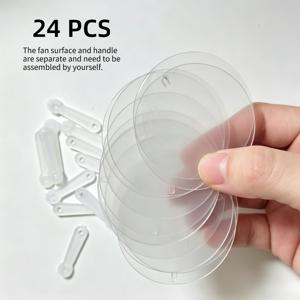 미니 투명 부채 24개, DIY 핸드페인팅 미니 부채, 비어 있는 수제 부채. 손잡이 수동 조립 필요. 기념품이나 파티 활동용 수공예품으로 사용 가능