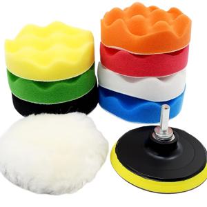 4인치(약 10.2cm) 자동차 광택 패드 키트, 스펀지 및 광택 패드 세트, M10 드릴 어댑터 포함, 자동차 버퍼 폴리셔 드릴 비트 광택 키트, 광택 작업, 왁싱, 실링 유광 처리용