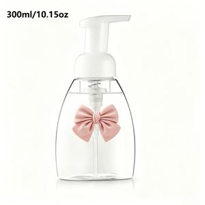 리본 장식 투명 PET 폼 보틀, 250ml/300ml용, 손 세정제 및 세안제용 플라스틱 누름식 펌프 거품 보틀, 욕실 및 여행용 휴대용 재충전 빈 병, 발렌타인데이, 생일, 어머니의 날, 아버지의 날 선물