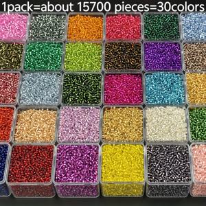 15700개 30색 2mm 고품질 유리 시드 비즈 장식 수제 바느질 재료 비즈 추가 장식 비즈 쌀 비즈, 수제 주얼리 제작 비즈 장식품, 주얼리 제작 용품에 적합
