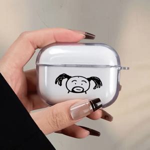 재미있는 라인 아트 패턴이 있는 패셔너블한 고급 투명 이어폰 보호 케이스 - Airpods 3, Airpods 4, Airpods 1/2, Airpods Pro, Airpods Pro 2에 적합