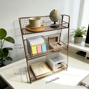 캐스트 및 메쉬 선반이 있는 고하중 다단 선반 - 공간 절약형 협소 공간용, 주방, 사무실, 욕실 수납장용 - 상판 진열장이 있는 독립형 탁상 수납 랙, 조립 불필요, 선반