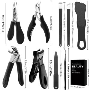 네일 케어 키트 (9pcs) | 강력한 손톱깎이, 굳은살 가위 및 곡선형 손톱깎이, 매니큐어 칼, 손톱 줄기 및 큐티클 픽, 굳은살 스크레이퍼 포함 | 두꺼운 및 딱딱한 손톱에 적합, 남녀 공용 | RONNIE