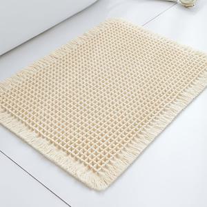 크림색 태슬 와플 직조 욕실 미끄럼 방지 매트, 뛰어난 흡수력 및 세탁기 사용 가능한 가정용 욕실 매트 (샤워 공간, 화장실, 욕실 및 현관용)