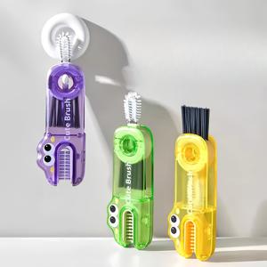 랜덤 3색 3-in-1 컵 뚜껑 청소 브러쉬 5개 세트 - 보온병 뚜껑, 물병 캡, 컵용 다기능 청소 브러쉬, 분리형 미니 브러쉬 헤드 (미세한 모서리 청소용), 식기세척기 사용 가능 (귀여운 만화 디자인)