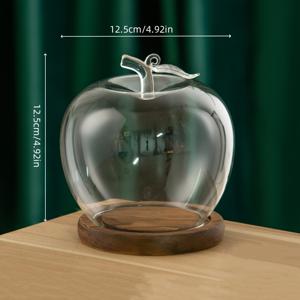사과 모양 유리 디스플레이 클로쉬 - 고체 목재 베이스, 테이블탑 홈 데코용 유리 돔, 꽃 보존 케이스 & 장식용 센터피스, /어버이날 선물용 우아한 사과 돔, 장식품/세라믹/미니어처 전시용
