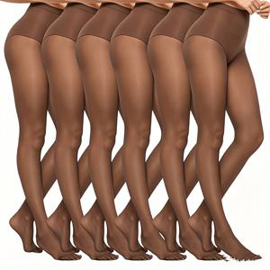 여성용 시스루 심리스 피부에 밀착되는 스타킹 6켤레 세트, 우아한 누드 색상 타이츠와 함께. 원피스, 스커트, 하이힐과 함께 착용하기 적합. 사계절용