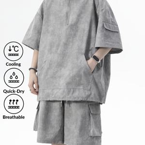 남성용 여름 タイダイ 스포츠웨어 세트, 루즈핏 활용도 높은 카고 폴로 셔츠와 반바지, 아메리칸 스타일 캐주얼 커플용 2피스 세트