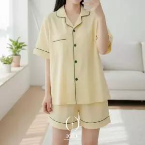 버터리프 파스텔 옐로우 여성 잠옷 반팔 반바지 상하세트