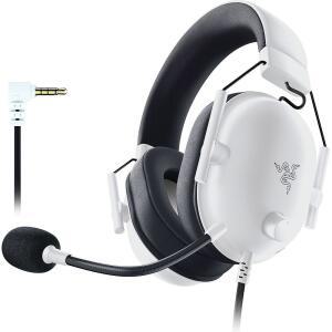 블랙샤크 V2 X 게이밍 헤드셋: 7.1 서라운드 사운드 - 50mm 드라이버 - 메모리 폼 쿠션 - PC, Mac, PS4, PS5, 스위치 - 3.5mm 오디오 잭 - 흰색