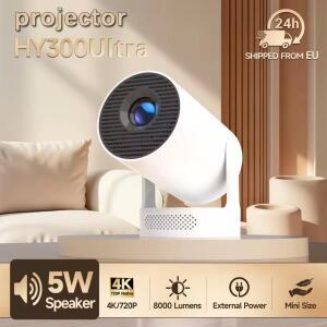 HY300 울트라 4K 안드로이드 11 휴대용 프로젝터 12000 루멘 WiFi 6 BT5.4 야외 극장 5W 하이파이 스피커 7
