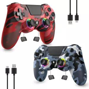 PS4용 2개 세트 무선 컨트롤러 PS4/Slim/Pro/PC 호환 게임 리모컨 프로그래밍 가능 RGB 조명 1000mAh
