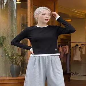 [행텐][행텐] 여성 레이어드 셔링 슬림핏 긴팔티셔츠_100(10520-131-422-02)