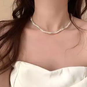 목걸이 (쓰러담아) 고급 레이어드목걸이 레이어드 진주 큐빅 꼬임 초커