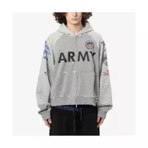 ARMY 빈티지 워싱 디스트로이드 투톤 지퍼 집업 후드티