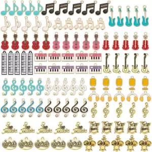 PH 판다홀 100개 에나멜 음악 참 금 악기 펜던트 노트 DIY 공예용 요소 주얼리 연주자 귀걸이 목걸이