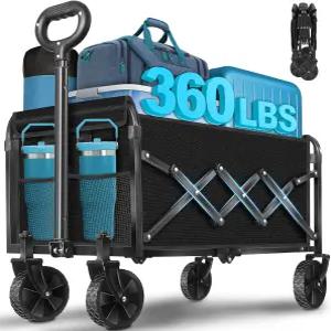 접이식 바퀴가 달린 왜건 카트 360LBS 헤비 듀티 유틸리티 - 식료품 쇼핑을 위한 휴대용 올터레인 마차