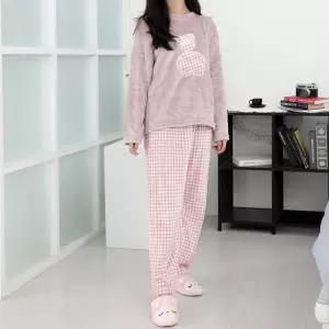 체크베어핑크 수면잠옷 극세사 상하세트
