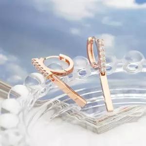 14K 으 금침 지젤 로즈골드 큐빅 스틱 원터 하트 진주
