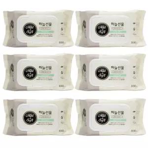 하늘선물 물티슈 캡형 100매x6개 휴대형 아기