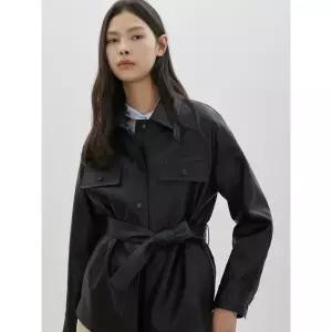 씨씨콜렉트 CC콜렉트 C-Exclusive 벨티드 페이크 레더 자켓 BK C261PSF151