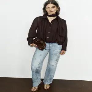 ZARA 스카프 셔츠 - 브라운 7970/506/700
