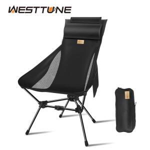 WESTTUNE 캠핑 문 의자 편안한 접이식 레저 여행 가구 피크닉을위한 머리 받침이있는 초경량 낚시 접이식 의자
