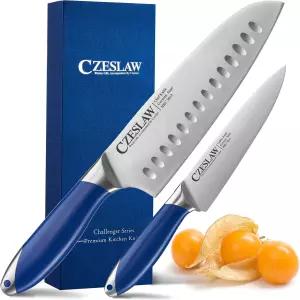 산토쿠 나이프 2개 일본식 7인치 셰프 5인치 야채 단조 고탄소 독일산 강철 풀 탱 면도기 샤프 인체공학적