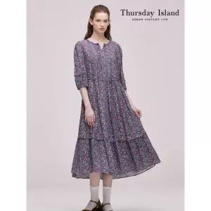 써스데이아일랜드 THURSDAYISLAND 레이스 배색 플라워 패턴 원피스T242MOP143W 438597