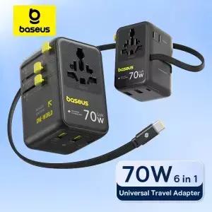 Baseus GaN 충전기 범용 여행용 어댑터 내장 70W 접이식 케이블 2AC 2 USB-A Type-C 고속 충전