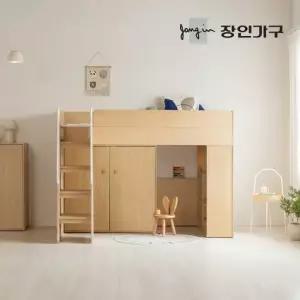 장인가구 무료배송) 도담 어린이 높은 2층 수납 벙커침대 책장+옷장형 침대프레임 SS 전면계단)
