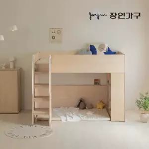 장인가구 무료배송) 도담 어린이 높은 2층 수납 벙커침대 책장형 침대프레임 SS 전면계단)+낮은포켓