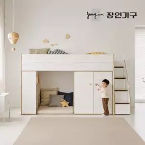 장인가구 무료배송) 도담 어린이 높은 2층 벙커침대 책장+옷장형 침대프레임 SS 수납계단)+낮은포켓