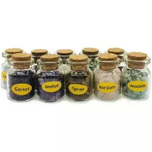 10pcs 미니 유리 소원 병 떨어졌다 보석 크리스탈 칩 차크라 ki 돌 세트 견본 수집 선물