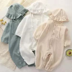 똑딱이단색 지짐이 아동 긴팔우주복 모자세 파티 카라