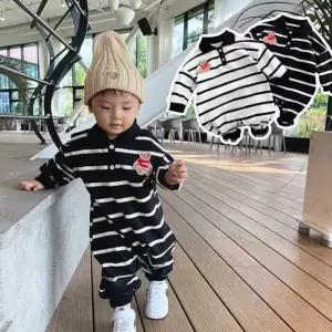 우주복 아동 긴팔 스트라이프 베어패치 신생아 아기옷 외출복