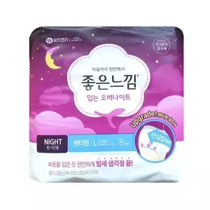 좋은느낌 입는 오버나이트 팬티형 대형(L)8P x 2개위생패드 생리대 초간편 사용이리한 순면커버