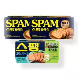 CJ 스팸 클래식, 340g, 3입, 2개 + 라이트, 340g, 3입, 1개