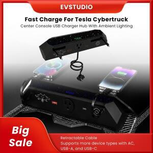 테슬라호환 사이버트럭용 USB 충전 허브  110V AC 콘센트  30W PD/QC 고속 휴대폰 핸드폰 센터 콘솔 도킹