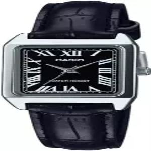 Casio LTP-V007L-1B 여성용 직사각형 가죽 스트랩 로만 블랙 다이얼 드레스 워치